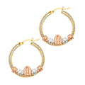 Wellingsale Ladies 14k 3 Tri Color White Yellow and Rose Gold Polished Guadalupe CZ Cubic Zirconia Channel Hoop Earring (22 x 22 mm)
