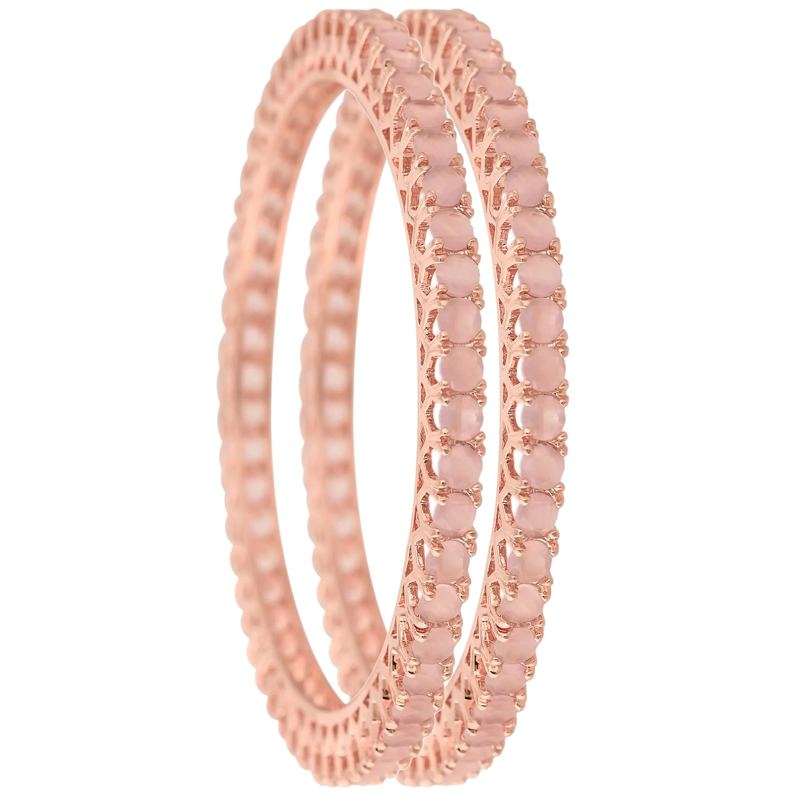 Ratnavali Jewels Indian Bangle Set CZ Cubic Zirconia Bangle Brass Metal Bangles Bracelet Jewelry for Women Pink Rose Gold Tone