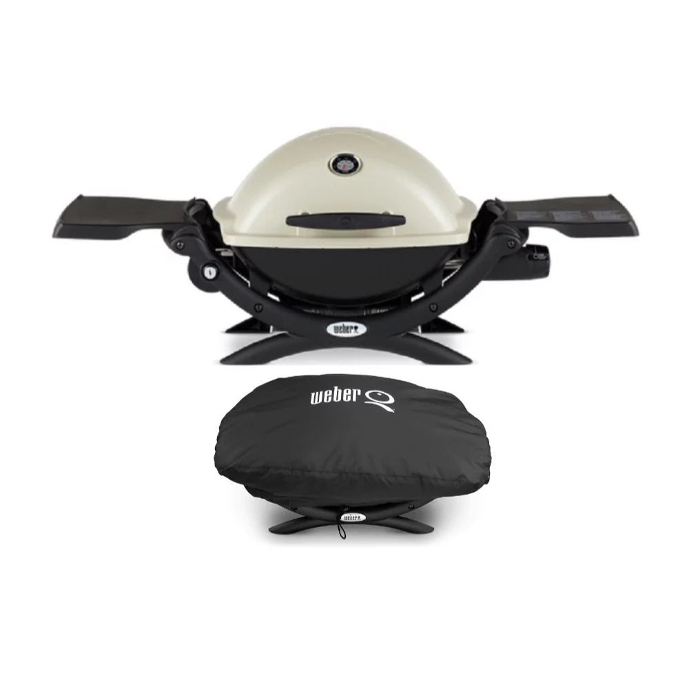 Weber Q 2200 Gas Grill (LP Gas, Titanium) with Grill Cover