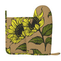 XMXY Oven Mitts and Pot Holders 2 Pcs Sets, Yellow Sunflower Floral Art Heat Resistant Silicone Cooking Gloves for Grill Baking BBQ Kitchen Decor
