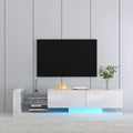 Tansole Modern LED TV Stand for 50 55 65 70 75 80 85inch TV, Entertainment Center with Open Storage and 2 Storage Cabinet, TV Console Media Stand with High Glossy for Bedroom, Living Room