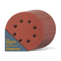 POWERTEC 45100 A/O Hook and Loop 8 Hole Disc, 6-Inch, Assortment Grits 40, 80, 120, 220, 320, Red, 100-Pack