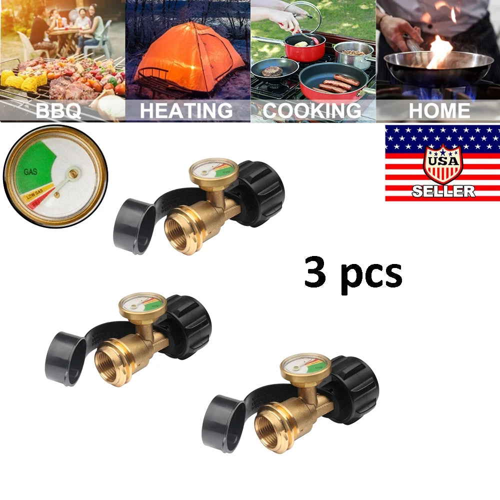 LineYDI Universal Fit Propane Tank Adapter Propane Pressure Brass Gauge Tank Converts POL to RV Camper, Cylinder, BBQ Gas Grill,3 PCS