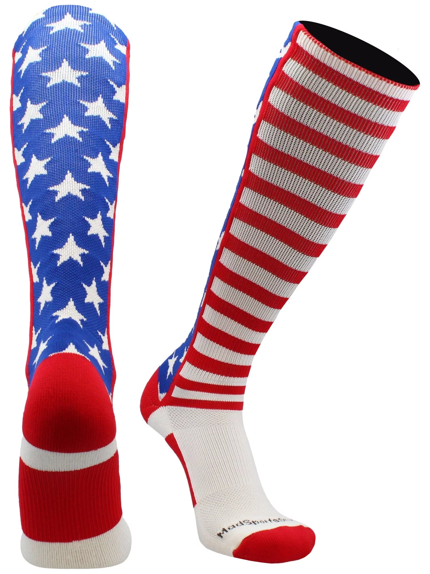 USA American Flag Stars and Stripes Over the Calf Socks (Royal/Red/White, X-Large)