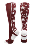 Crazy Socks with Stars Over the Calf Socks (Maroon/White, Large)