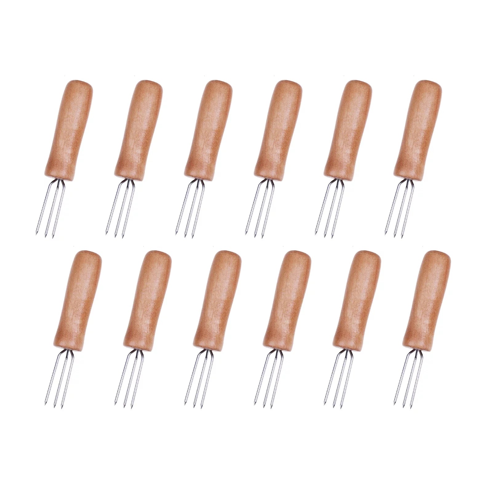 Corn Holders Set of 12 Stainless Steel Corn on The Cob Holders Fruit Forks with Wood Handle for Home Cooking and BBQ Twin Prong Sweetcorn Holders