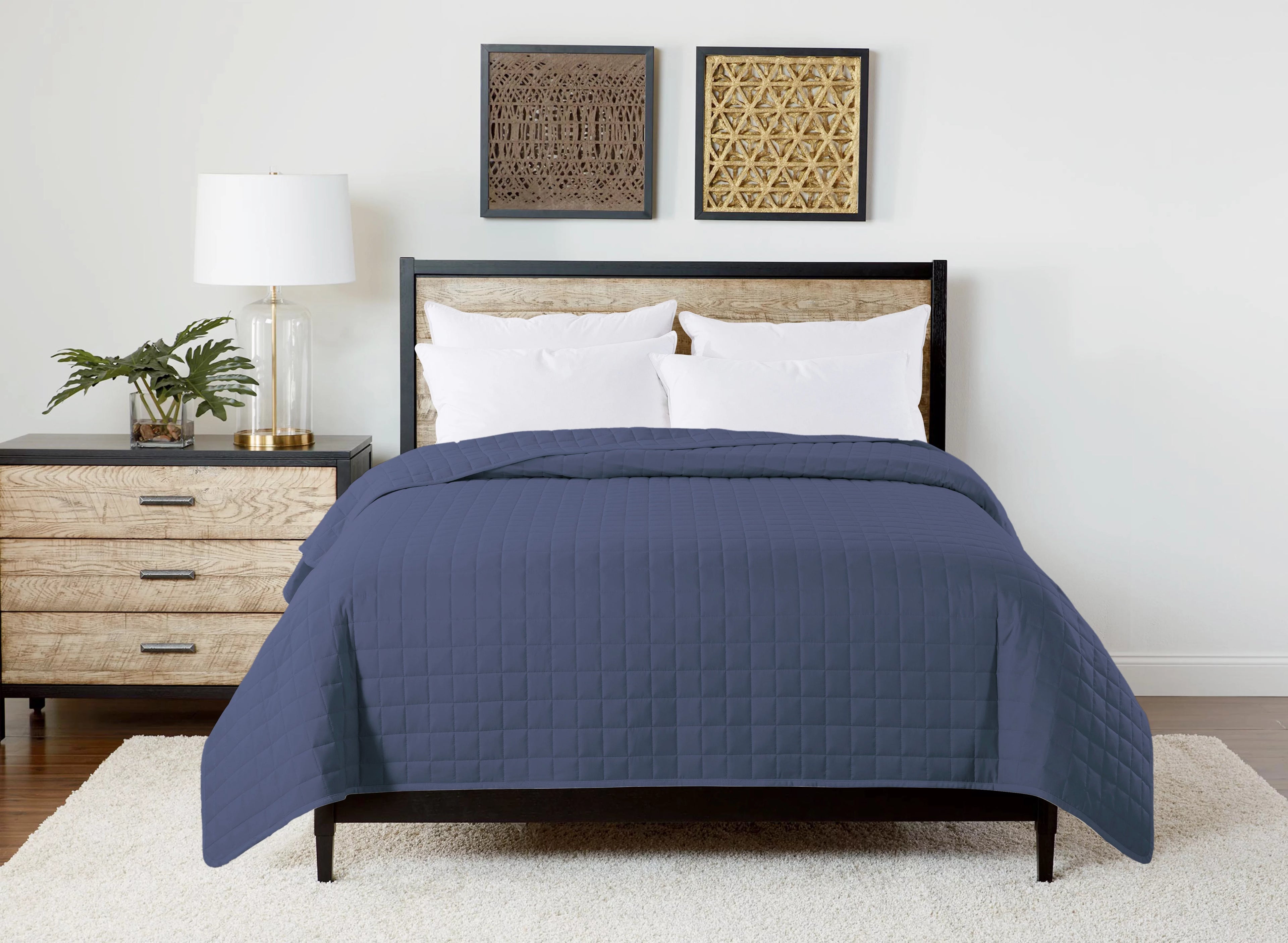 St. James Home Velvet Trim Microfiber Bed Blanket, Navy, Twin