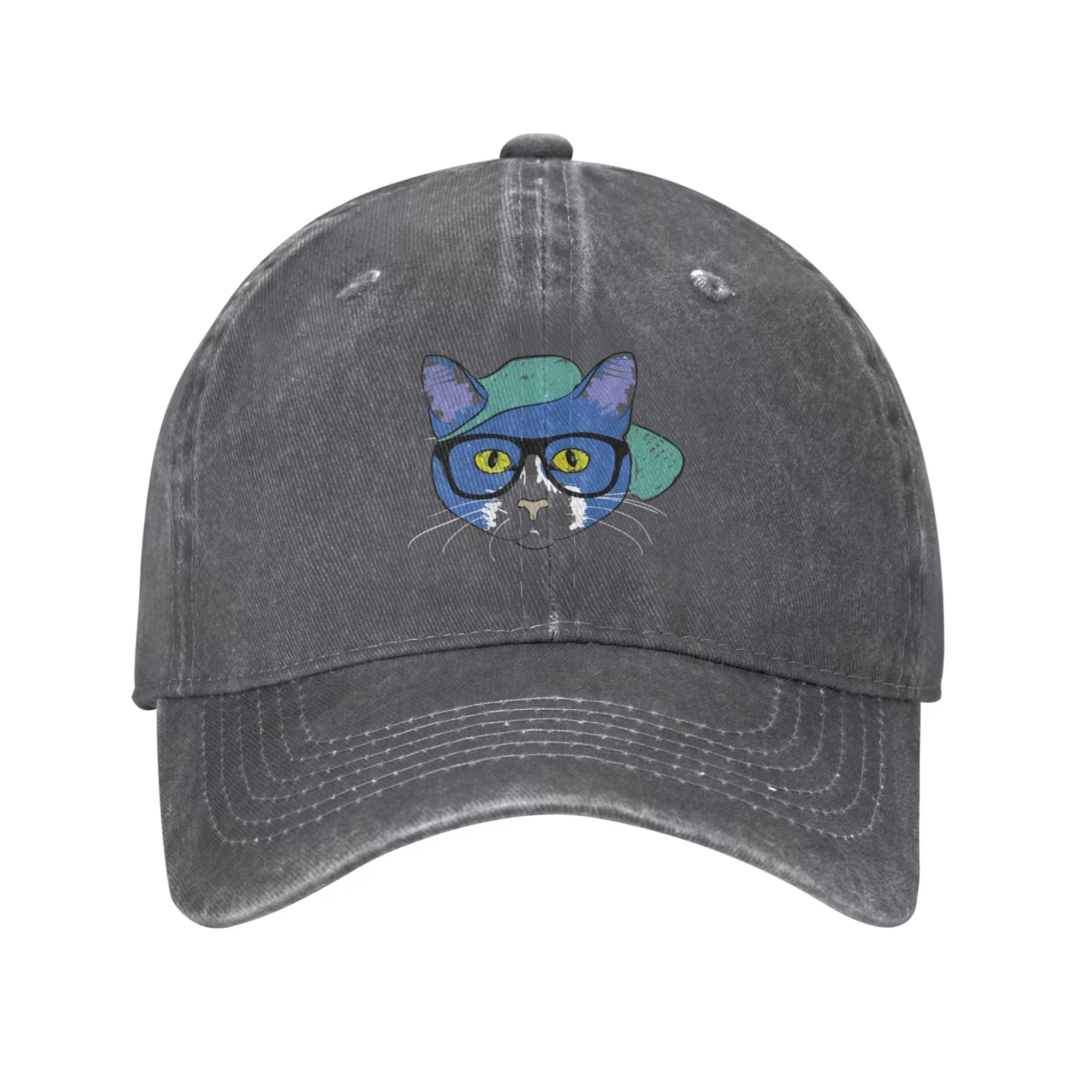 ZICANCN Adjustable Baseball Cap Women, Cartoon Drawing Cat Hats for Men Adult Washed Cotton Denim Baseball Caps Fashion, Deep Heather
