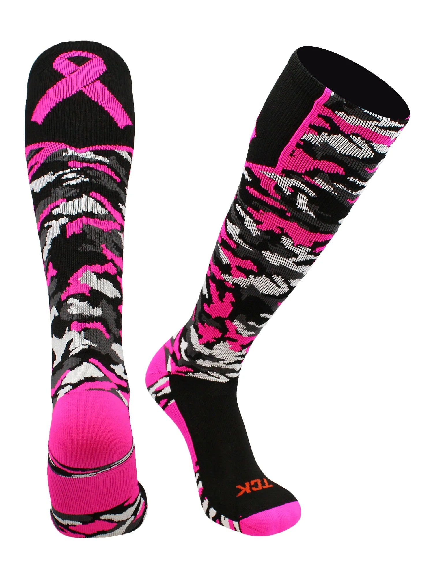 TCK Elite Breast Cancer Aware Woodland Camo Football Baseball Knee-High Socks (Small)