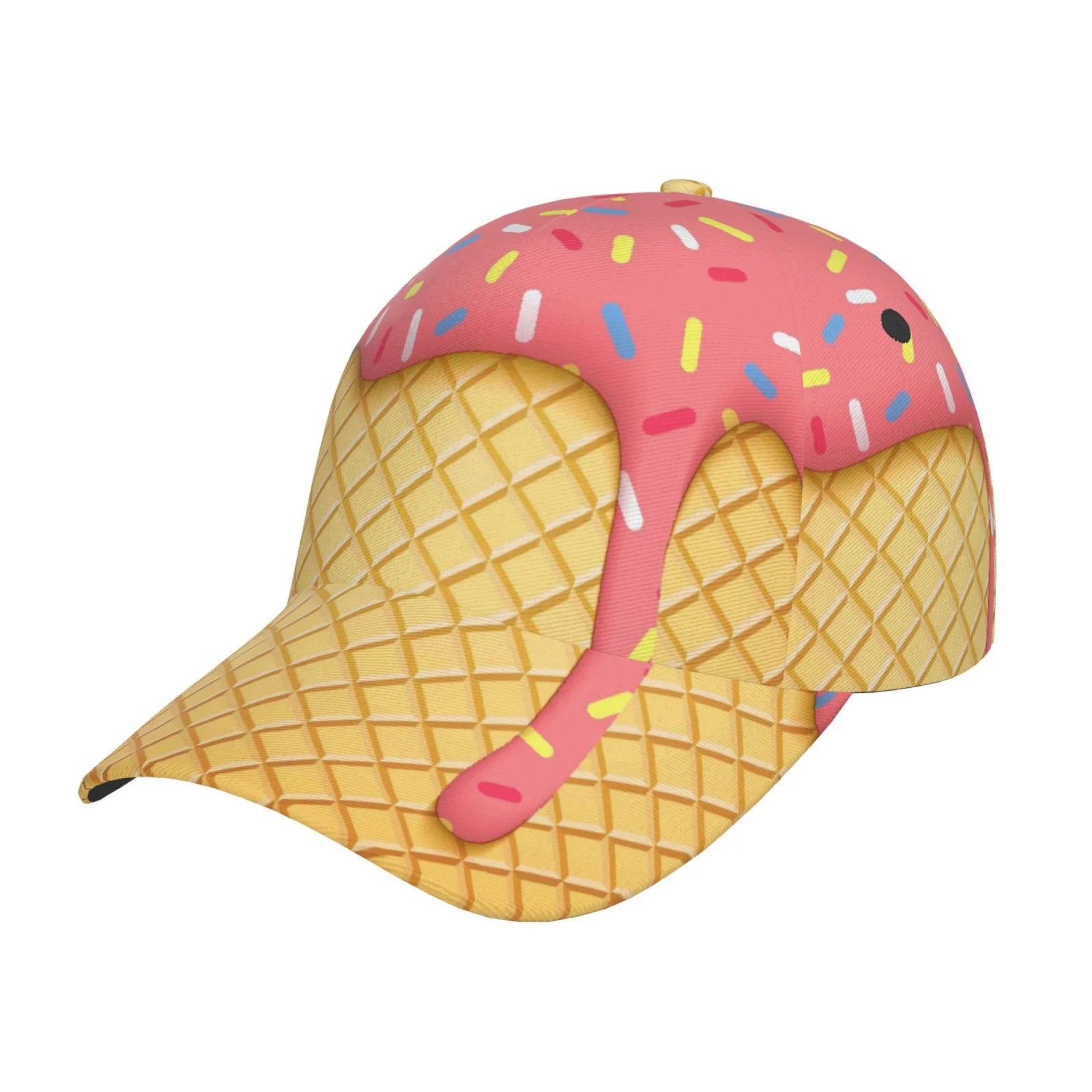 Coaee Pink Ice Cream Adjustable Fashionable Curved Brim Baseball Cap Outdoor Hat, Uv Protection And Non-Stuffy Baseball Cap