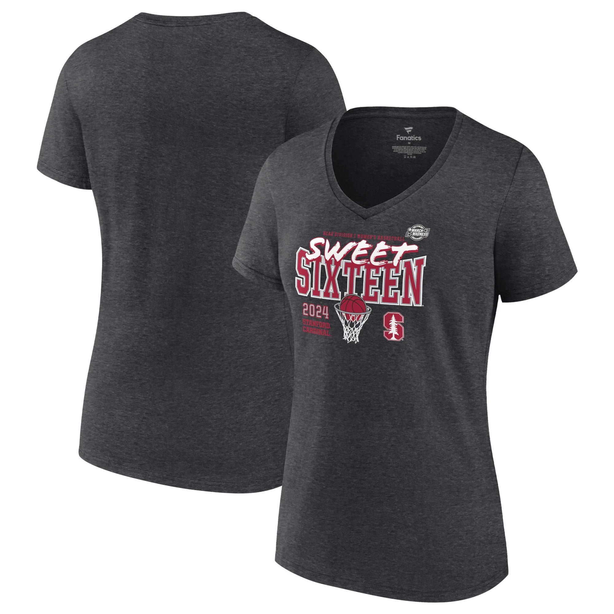 Women's Fanatics Branded  Charcoal Stanford Cardinal 2024 NCAA Women's Basketball Tournament March Madness Sweet 16 Fast