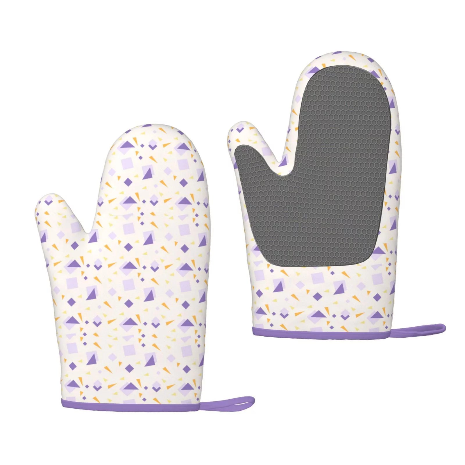 XMXT 2 Pcs Silicone Oven Mitts, Memphis Element Print Thickened Non-Slip BBQ Gloves, Pink