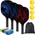 Pickleball Paddles Set, Pickleball Set with 4 Premium Wood Pickleball Rackets, 4 Cooling Towels, 4 Pickleball Balls & Carry Bag, Pickleball Racquets with Cushion Comfort Grip for Men and Women