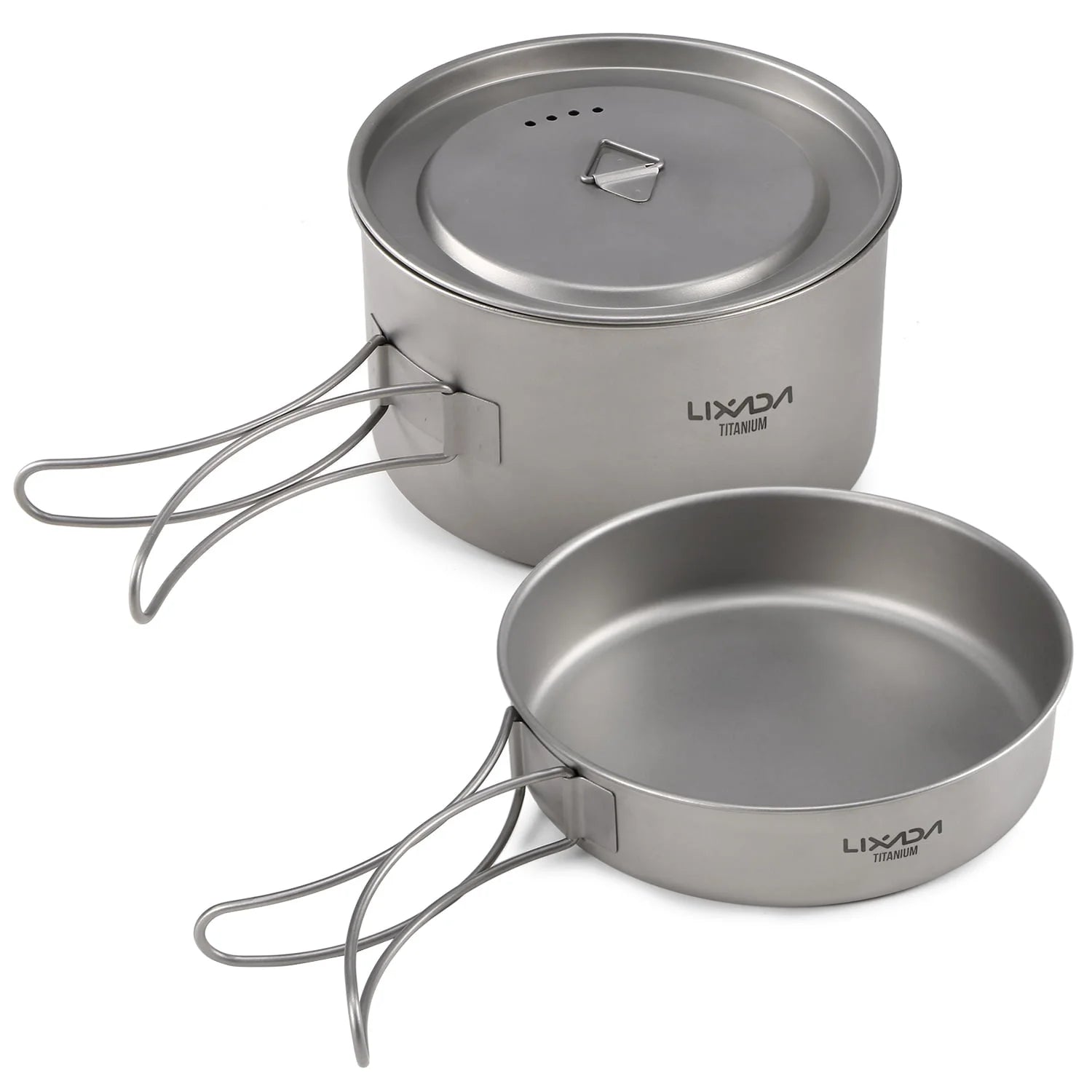 Lixada 2pcs Camping Cookware SetPot Pan Cooking Set with Foldable Handles Mesh Carry Bag