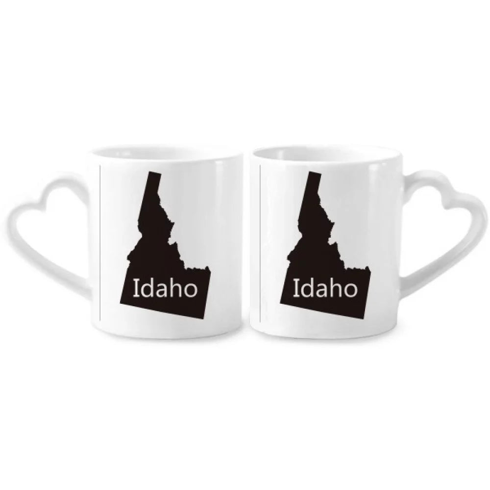 Idaho The United States Of America Map Couple Porcelain Mug Set Cerac Lover Cup Heart Handle