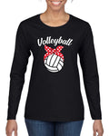 Wild Bobby, Volleyball Mom Cute Bow Ribbon Ball, Mother's Day, Women Graphic Long Sleeve T-Shirt, Black, Small