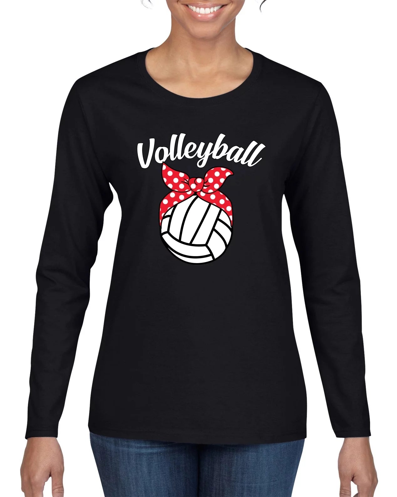 Wild Bobby, Volleyball Mom Cute Bow Ribbon Ball, Mother's Day, Women Graphic Long Sleeve T-Shirt, Black, Small