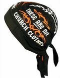 Buy Caps and Hats Christian Doo-Rag with Sweatband Motorcycle Skull Cap Bikers Do-Bandana (These are My Church Clothes Tribal Orange)