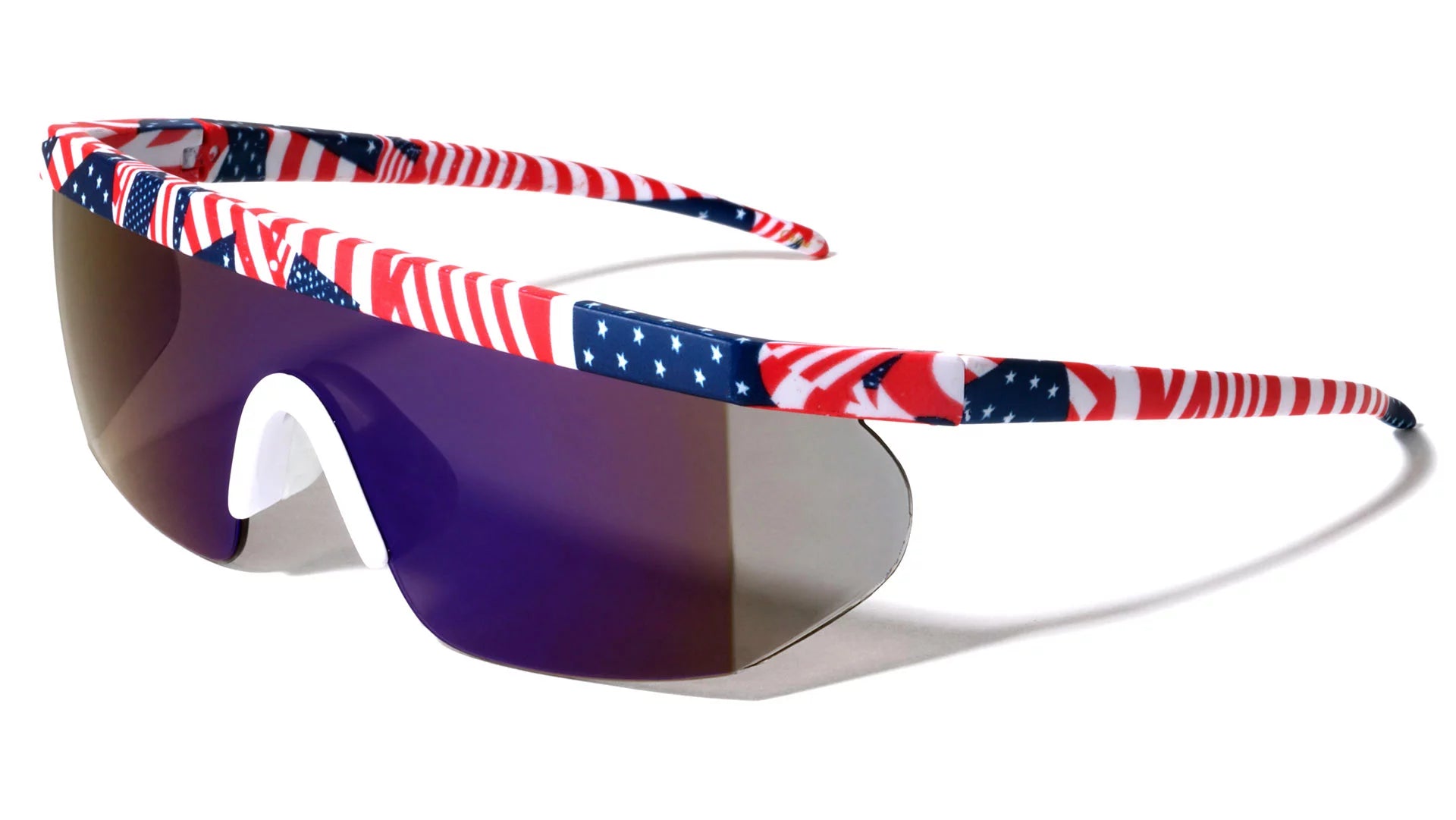 Men USA Patriotic Sport Wrap Around Sunglasses One Piece Lens Robot UV400 Sport Mirror Volleyball