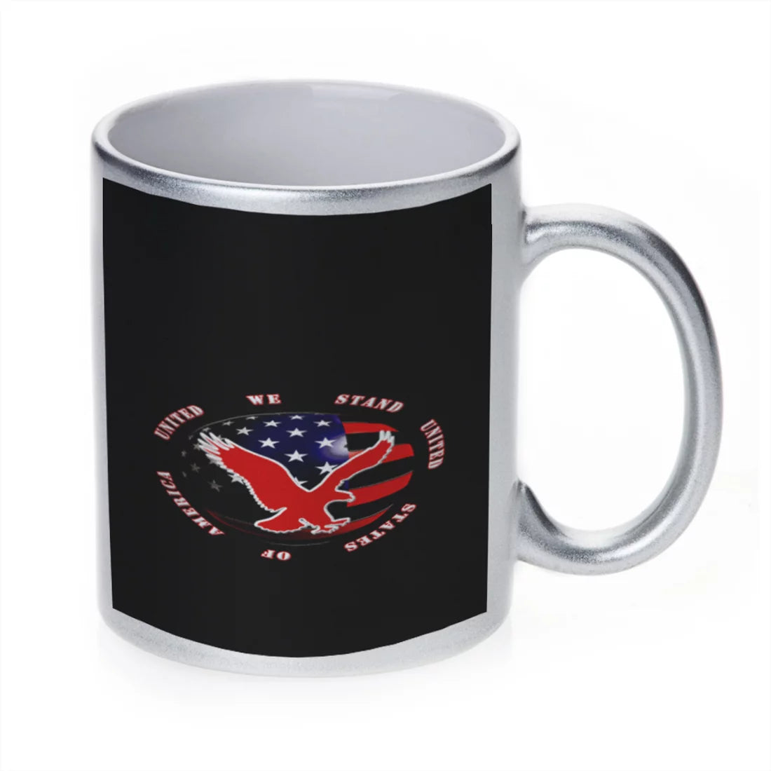 KuzmarK Silver Sparkle Coffee Cup Mug 11 Ounce - United We Stand