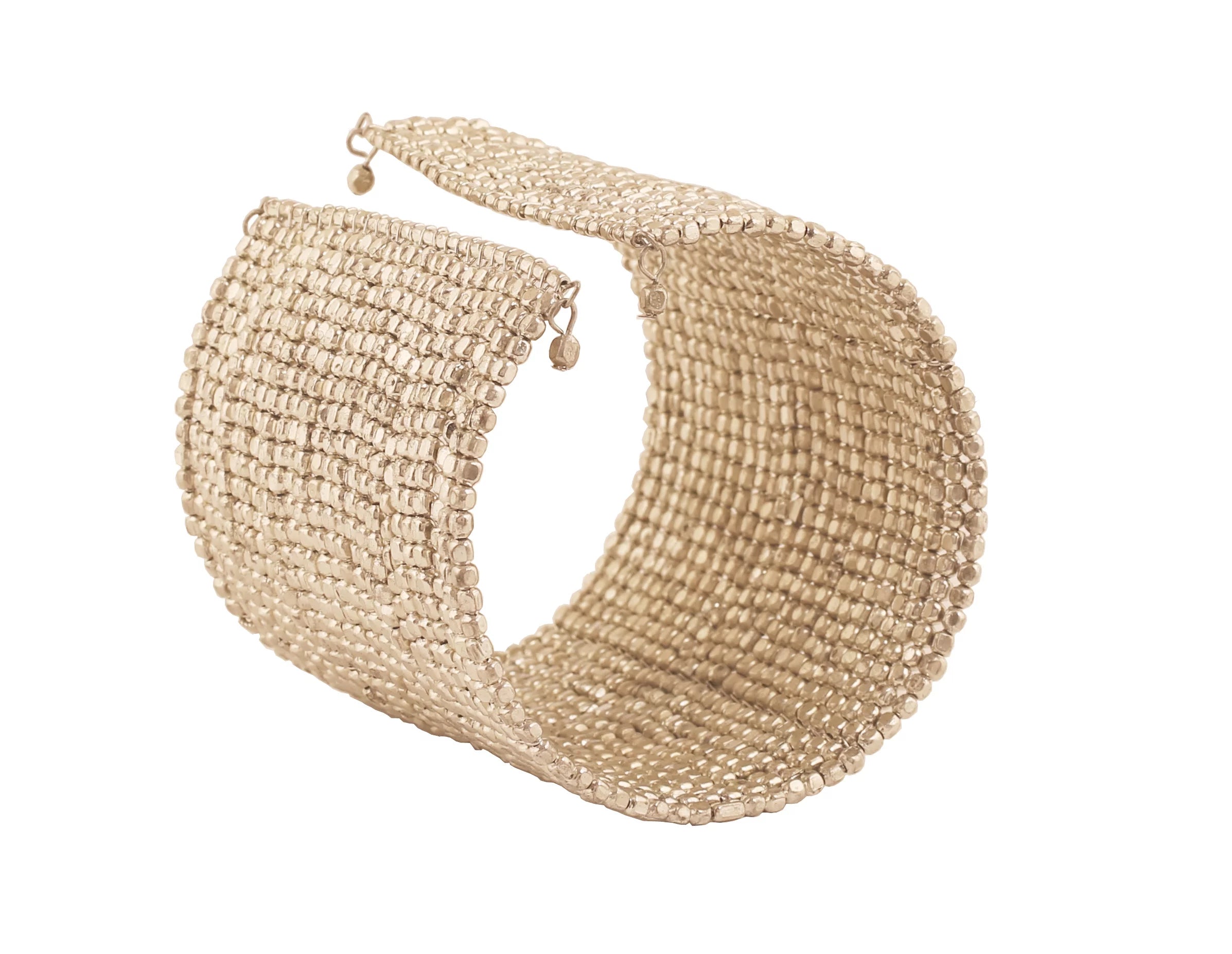 Sunsoul by Touchstone Indian Bollywood Finely Intertwined Beaten Beads Finely Placed On Thin Durable Wire Wrist Decorator Designer Jewelry Cuff Bracelet In Silver Tone For Women.
