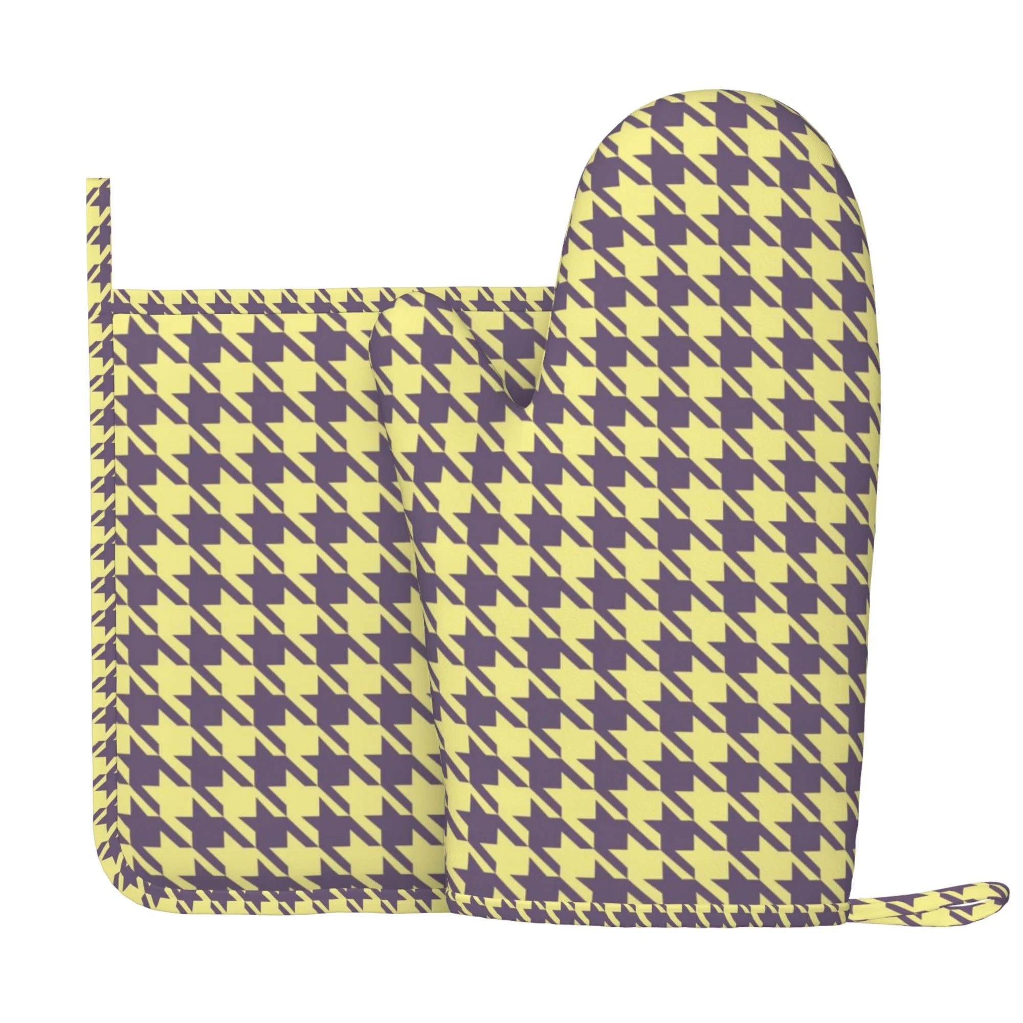 XMXY Oven Mitts and Pot Holders 2 Pcs Sets, Houndstooth Check Heat Resistant Silicone Cooking Gloves for Grill Baking BBQ Kitchen Decor