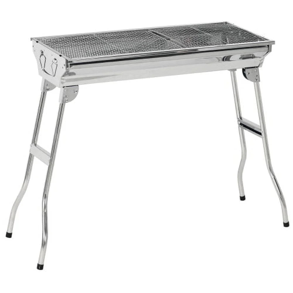 Outsunny Portable Charcoal Grill, Stainless Steel Folding Outdoor BBQ Grill for Backyard Cooking, Camping, Picnic, Party, Tailgating and Travel with Pan, Grill Rack, Shelves, Hooks