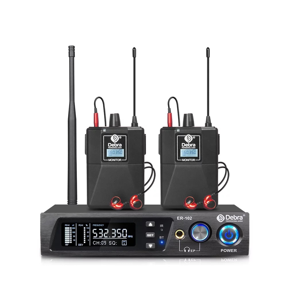 D Debra Audio PRO ER-102 UHF Single Channel, Wireless in Ear Monitor System (2 Receivers with Transmitter)