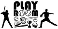 Basketball, Volleyball, Tennis, and Baseball Equipments with Players Playing for Kid's Room Wall Decor - Playroom Logo with Sports Collection Background Design Vinyl Wall Decal - Entrance Banner Word