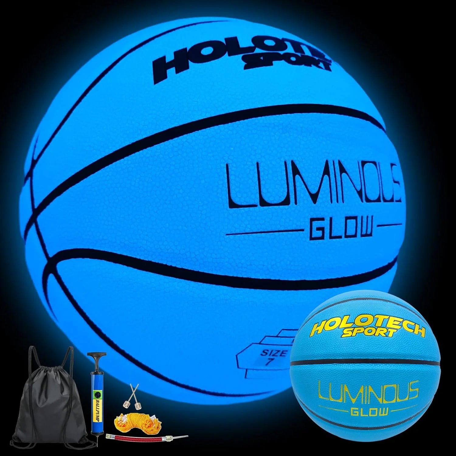 Basketball Glow in The Dark, Cool Glowing Indoor Outdoor Luminous Leather Basketball Size 5, 6, 7 for Men Women Boys Girls(with Pump)