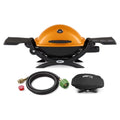 Weber Q1200 Liquid Propane Grill (Orange) with Adapter Hose and Grill Cover