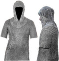Medieval Warrior Chain Mail Shirt and Coif Armor Set (Full Size) Long Shirt (Extra Large)