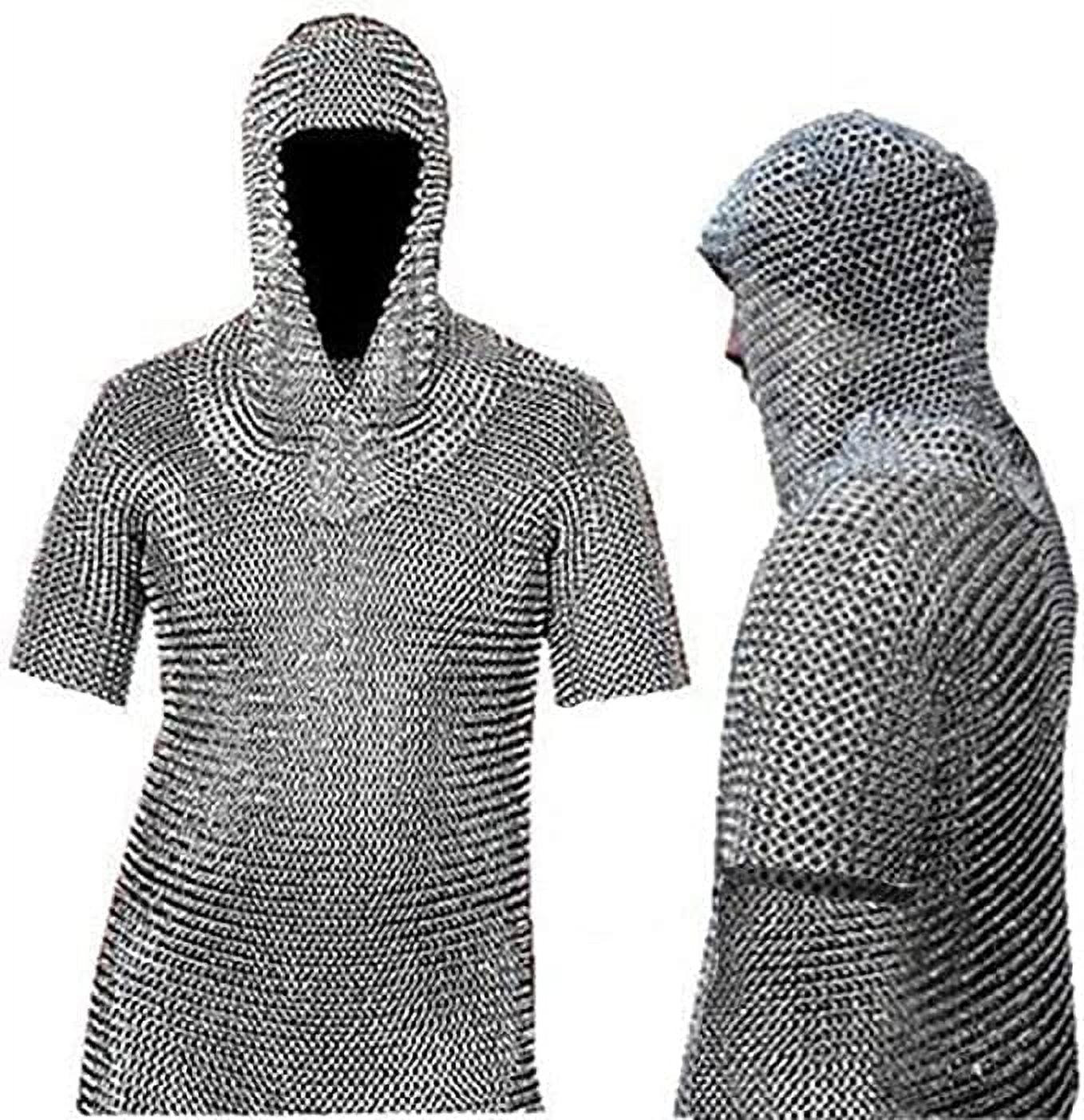 Medieval Warrior Chain Mail Shirt and Coif Armor Set (Full Size) Long Shirt (Extra Large)