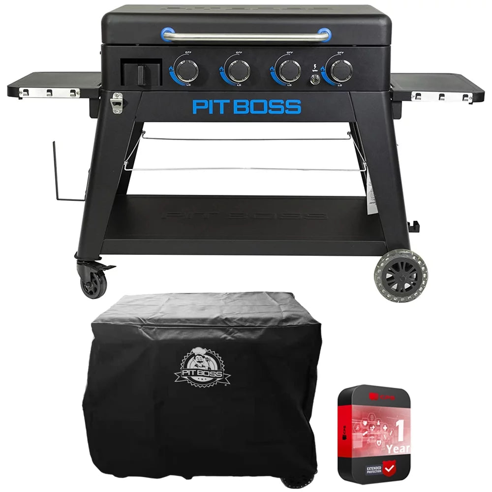 Pit Boss 10782 Portable 4-Burner Lift-Off Griddle, PB4BGD2 Bundle with Pit Boss Griddle Cover and 1 YR CPS Enhanced Protection Pack