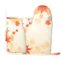 XMXY Oven Mitts and Pot Holders 2 Pcs Sets, Maple Oranger Leaf Background Heat Resistant Silicone Cooking Gloves for Grill Baking BBQ Kitchen Decor