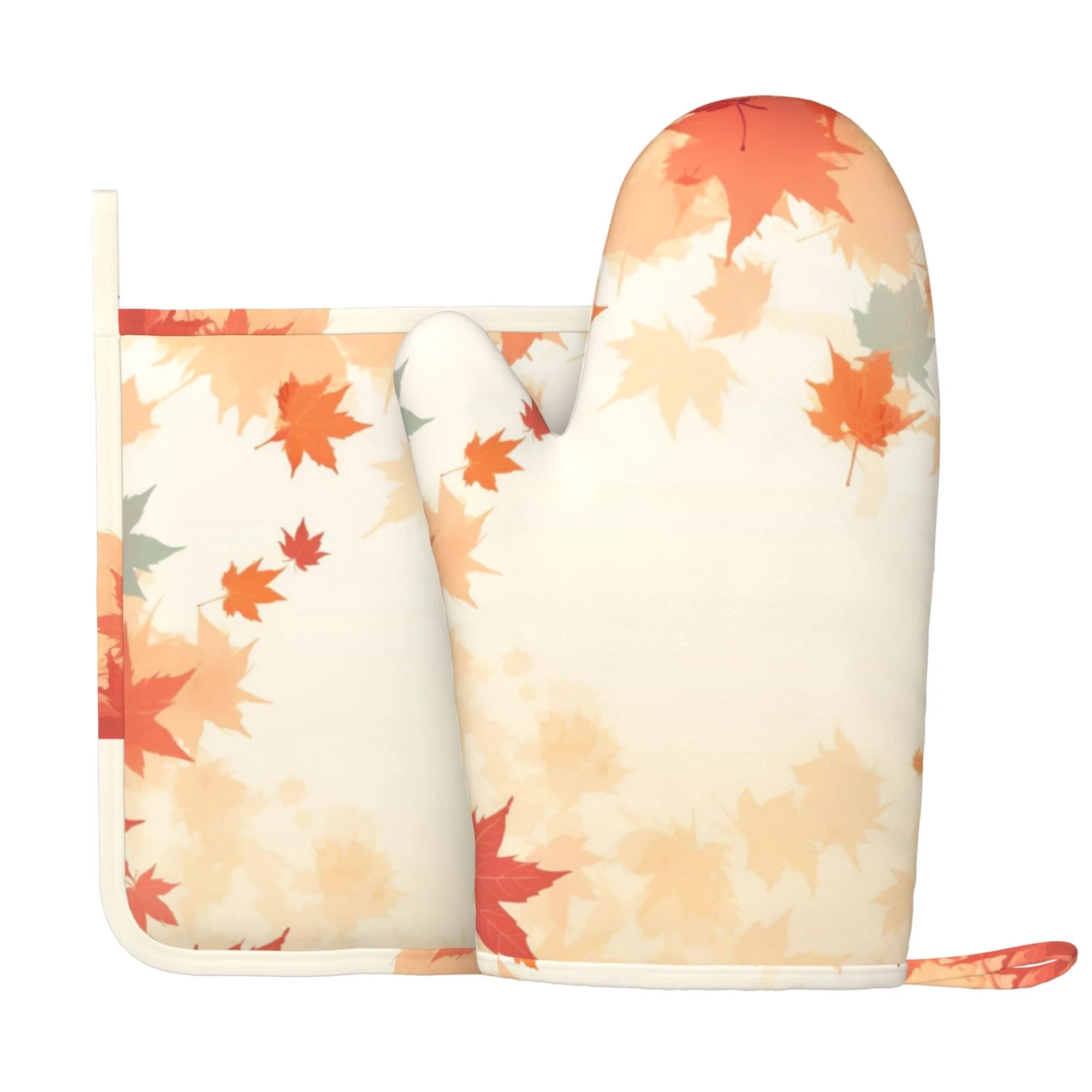 XMXY Oven Mitts and Pot Holders 2 Pcs Sets, Maple Oranger Leaf Background Heat Resistant Silicone Cooking Gloves for Grill Baking BBQ Kitchen Decor