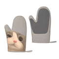 XMXT 2 Pcs Silicone Oven Mitts, Cute Big Face Cat Thickened Non-Slip BBQ Gloves, Gray