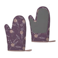 XMXT 2 Pcs Silicone Oven Mitts, Purple Botanical Print Thickened Non-Slip BBQ Gloves, Purple