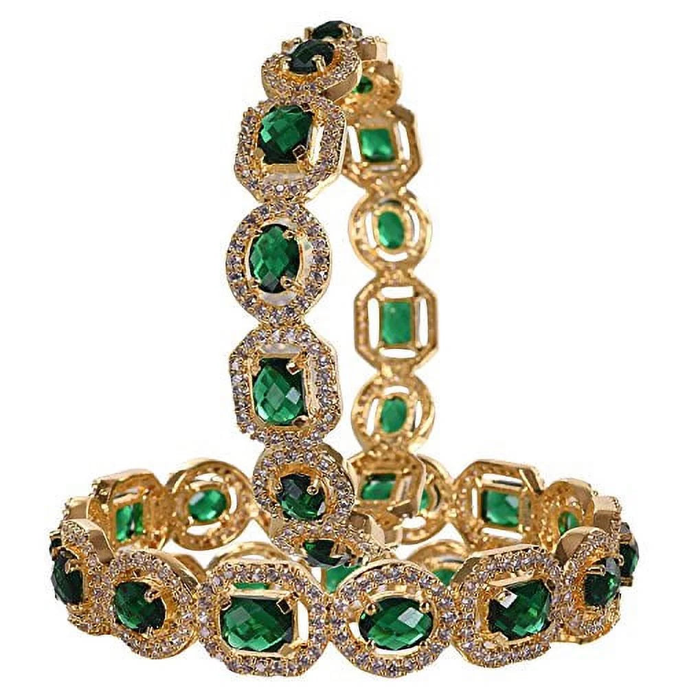 Ratnavali Jewels CZ Zirconia Gold Tone Green Diamond Elegant Bollywood Indian Bangles Jewelry Women