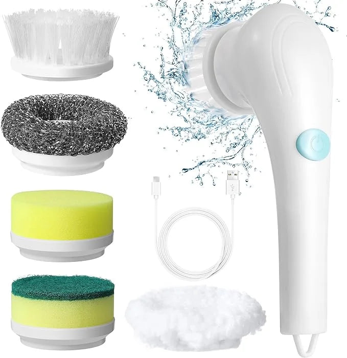Electric rotating cleaning brush, cordless electric cleaning brush and five interchangeable brush heads, handheld electric shower brush cordless, for walls, floors, tiles, bathtubs, kitchens, bathroom