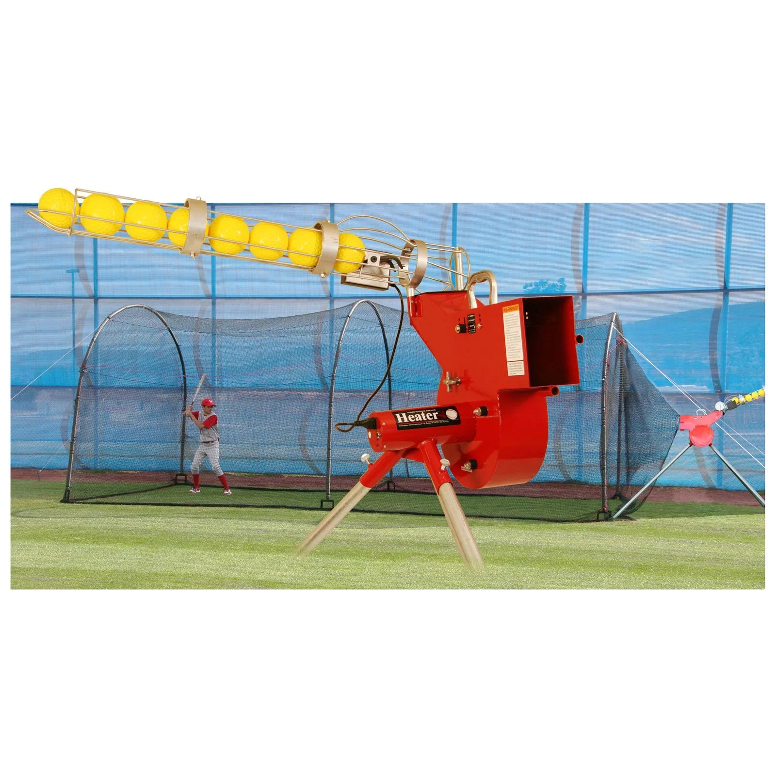 Baseball/Softball Pitching Machine w/Auto Ball Feeder & 24' Batting Cage Combo