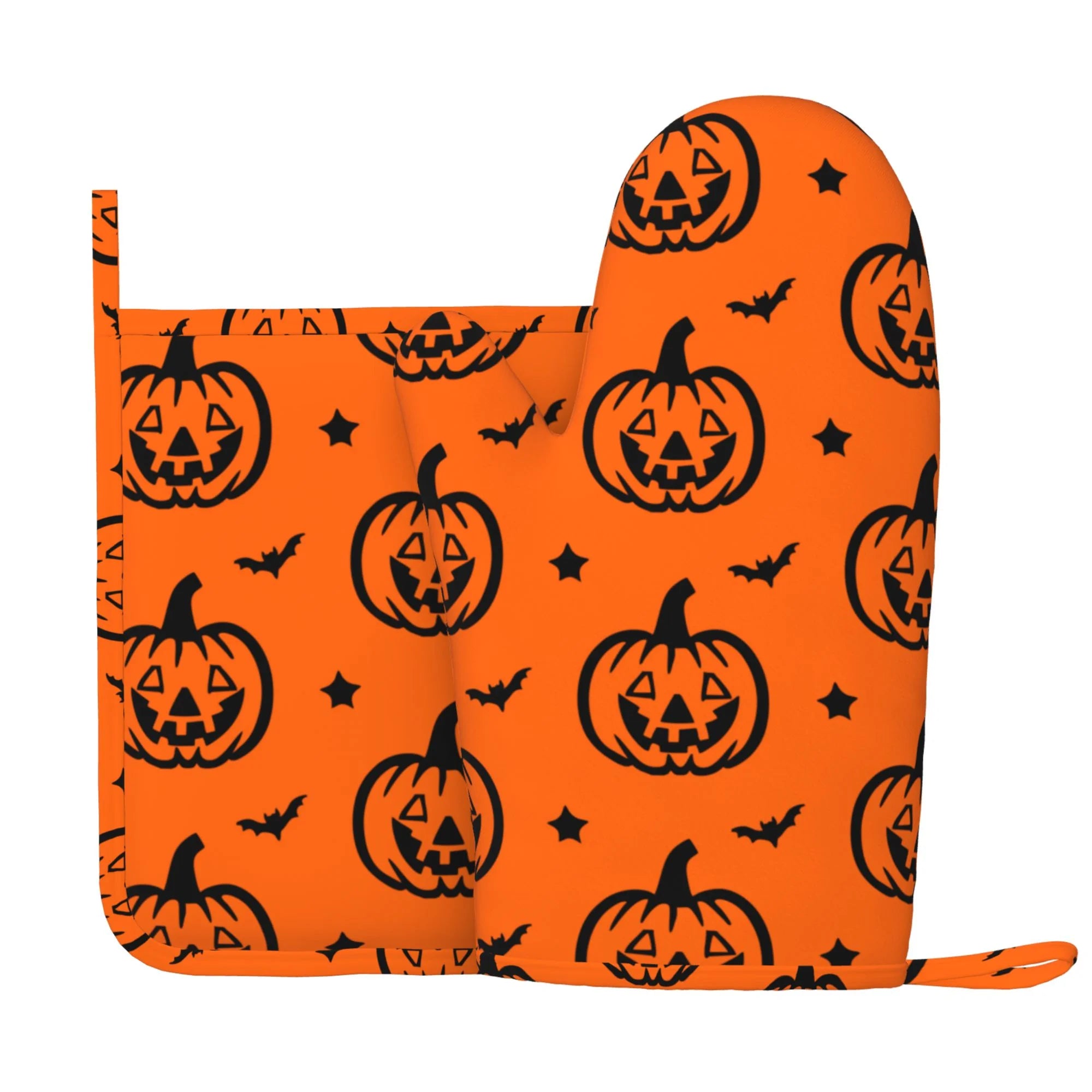 XMXY Oven Mitts and Pot Holders 2 Pcs Sets, Pumpkin Background Heat Resistant Silicone Cooking Gloves for Grill Baking BBQ Kitchen Decor