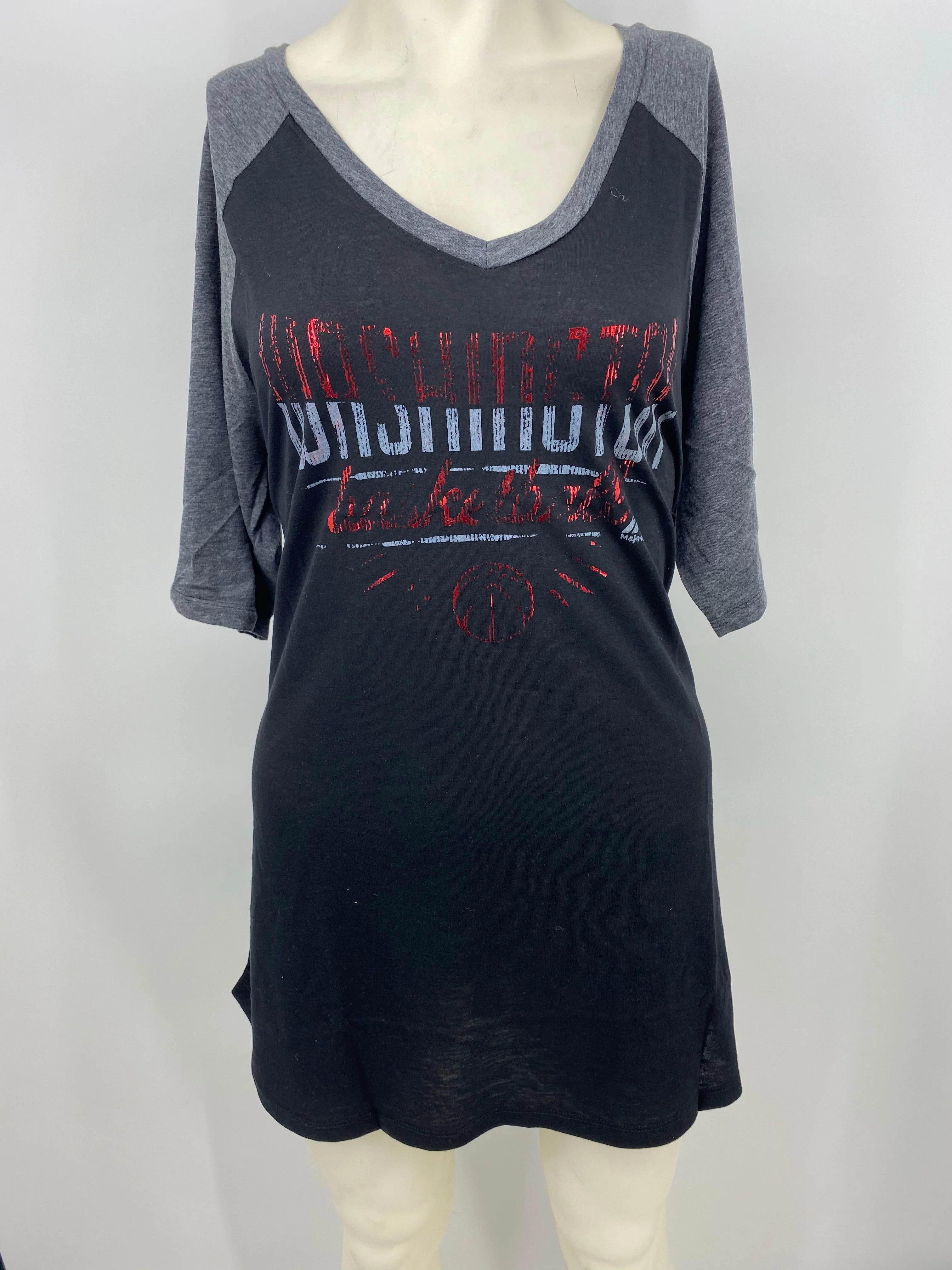 NBA Washington Wizards Womens On The Mark 1/2 Sleeve V-Neck Tee, XX-Large, Bla