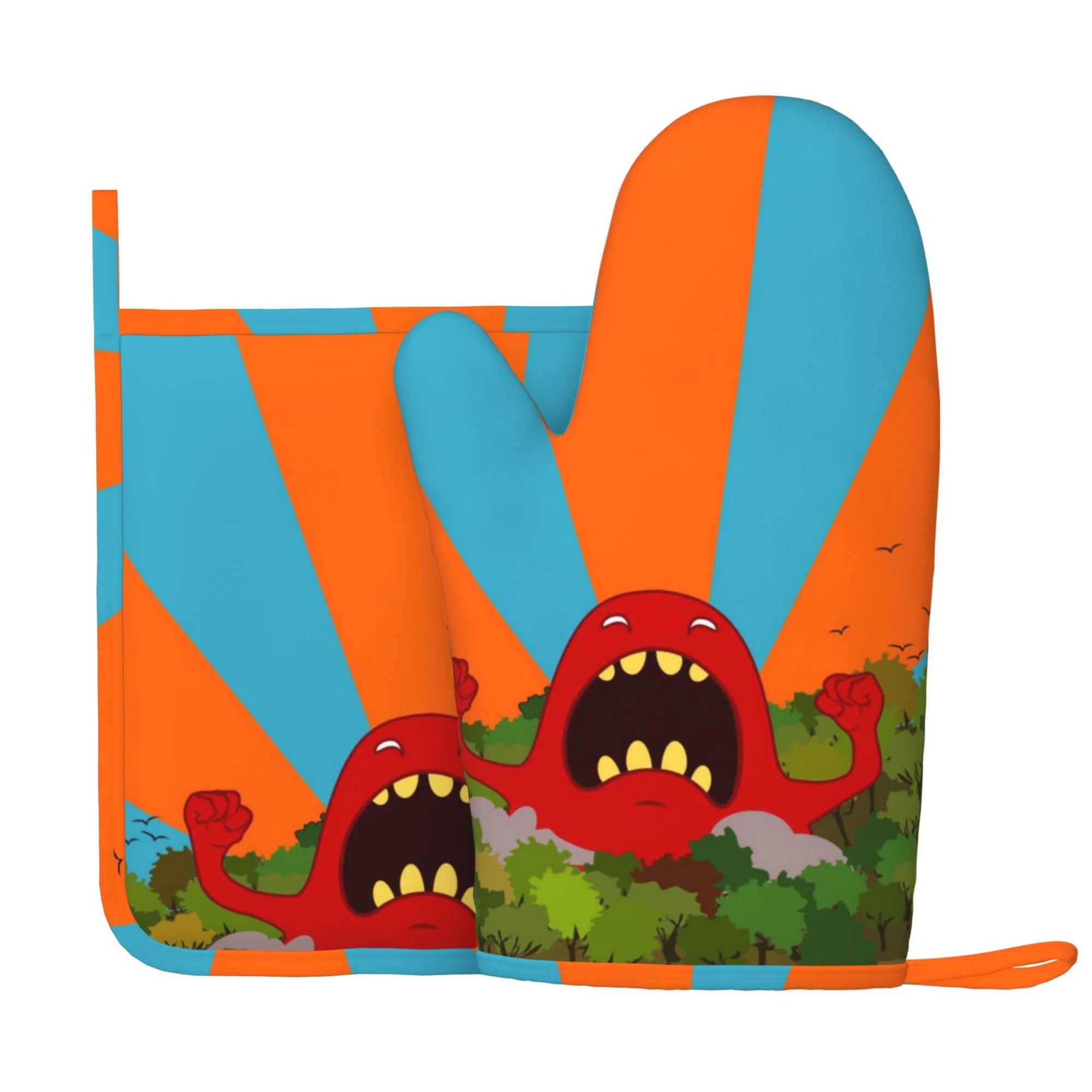 XMXY Oven Mitts and Pot Holders 2 Pcs Sets, Monster Alien Giant Heat Resistant Silicone Cooking Gloves for Grill Baking BBQ Kitchen Decor