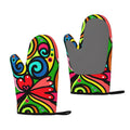 XMXT 2 Pcs Silicone Oven Mitts, Cartoon Doodle Thickened Non-Slip BBQ Gloves, Multicolor