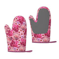 XMXT 2 Pcs Silicone Oven Mitts, Pink Rose Plant Print Thickened Non-Slip BBQ Gloves, Pink