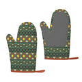 XMXT 2 Pcs Silicone Oven Mitts, African Deco Color Prints Thickened Non-Slip BBQ Gloves, Green
