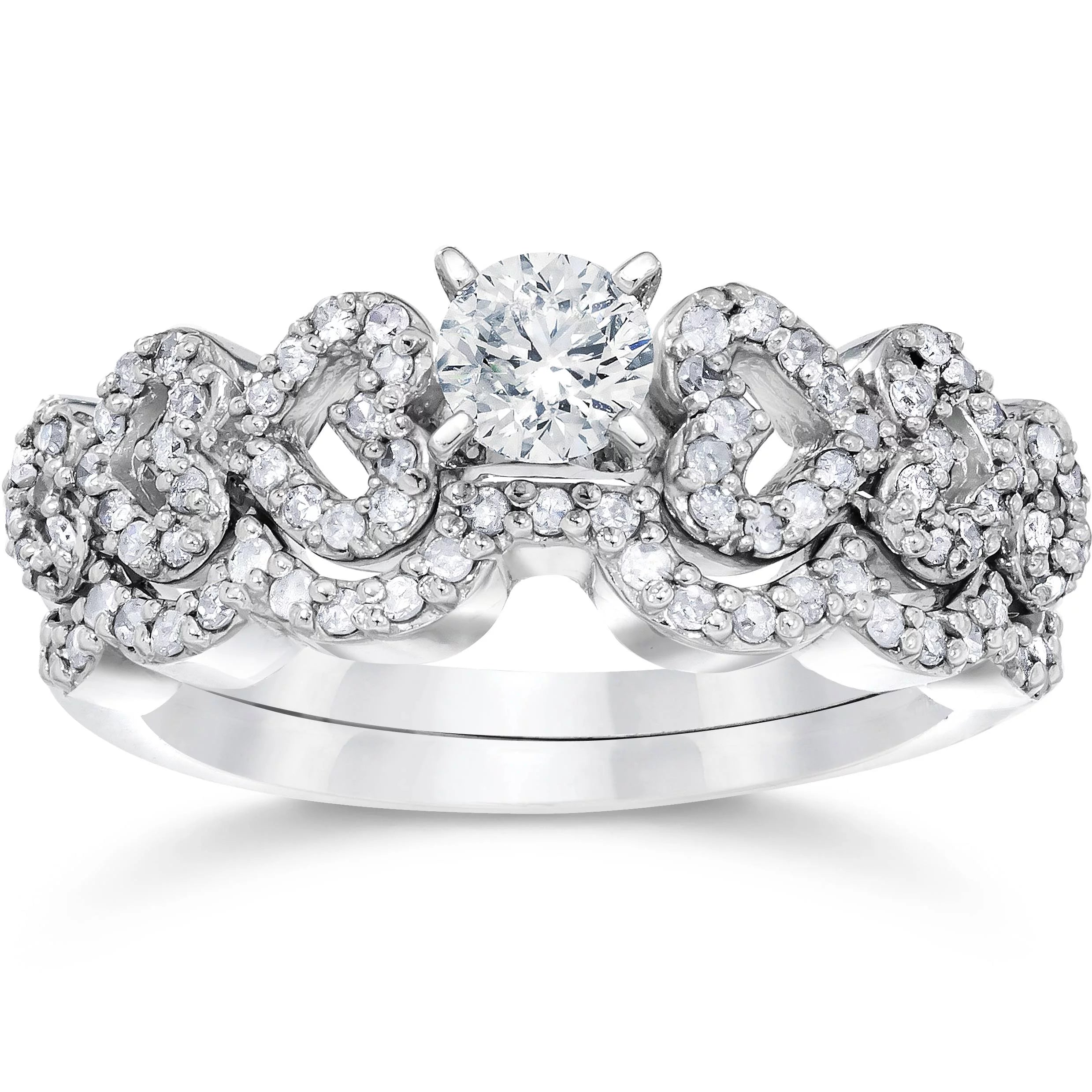 Pompeii 3/4ct Heart Shape Diamond Engagement Ring Set 14K White Gold (G/H,I2-I3)