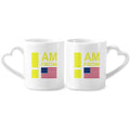 I Am From United States Art Deco Fashion Couple Porcelain Mug Set Cerac Lover Cup Heart Handle