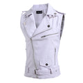 PMUYBHF Mens Jackets with Hood Big and Tall Men's Leather Vest Korean Version Slim Fit Multi Zip Lapel Short Leather Coat jean jacket men 3xl